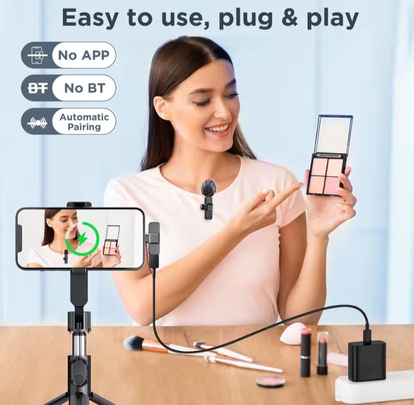 Wireless Lavalier Microphone Portable Audio Video Recording Mini Microphone for iPhone Android PC Live Gaming Phone